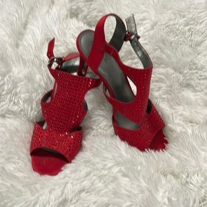 Red bling party heels